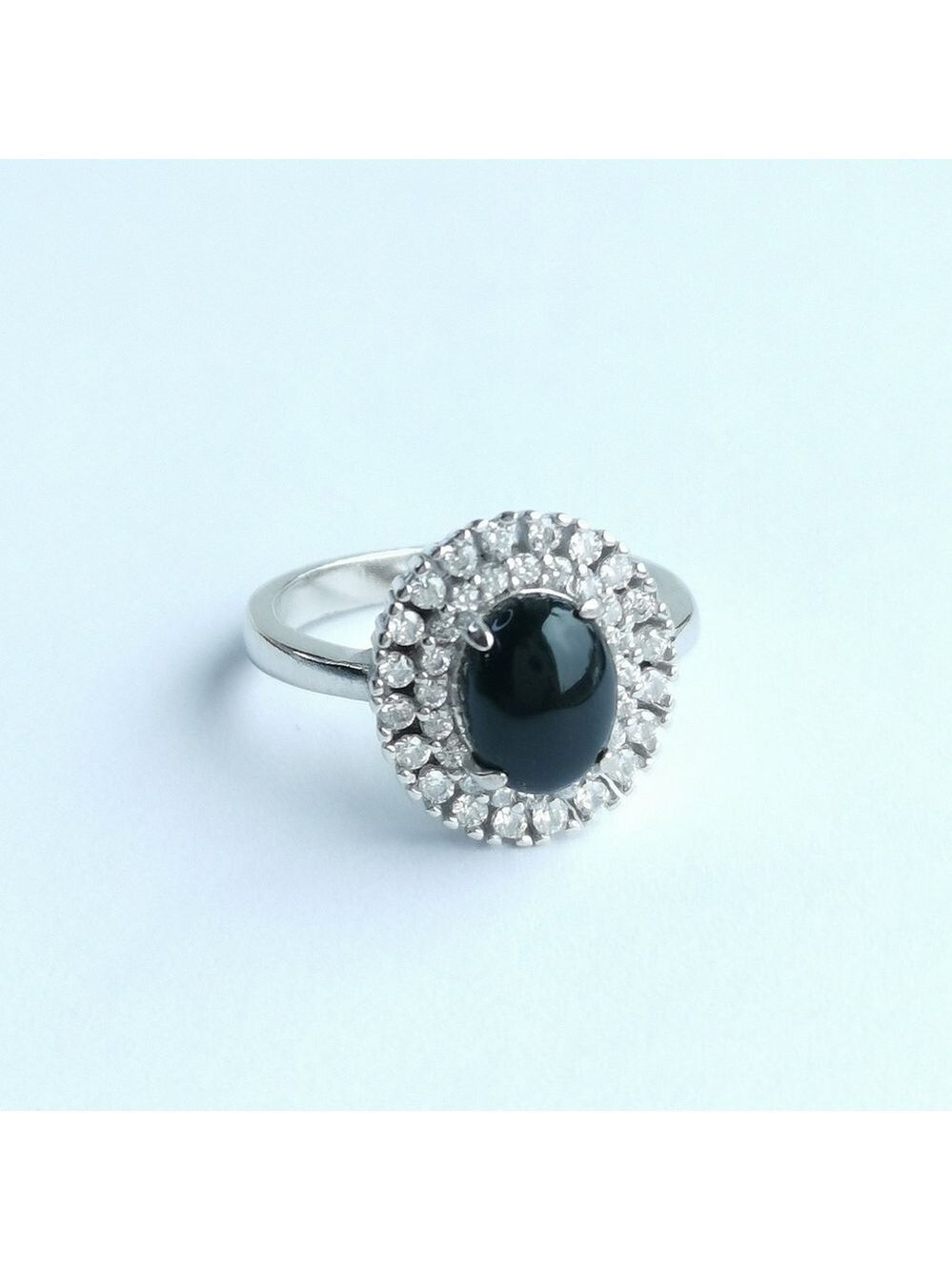 Black onyx CZ Halo ring sterling silver size 6